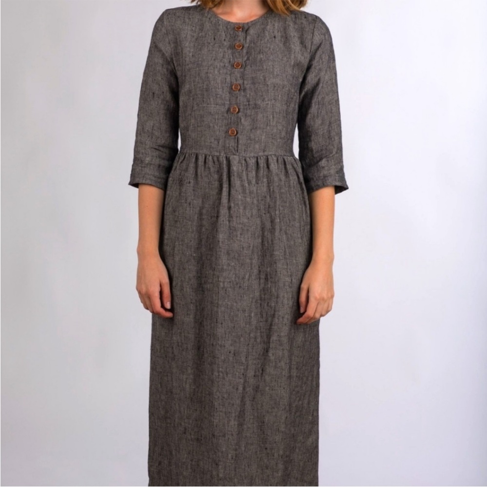 Pyne & Smith Model No.14  L Graphite Grey Linen Dress
